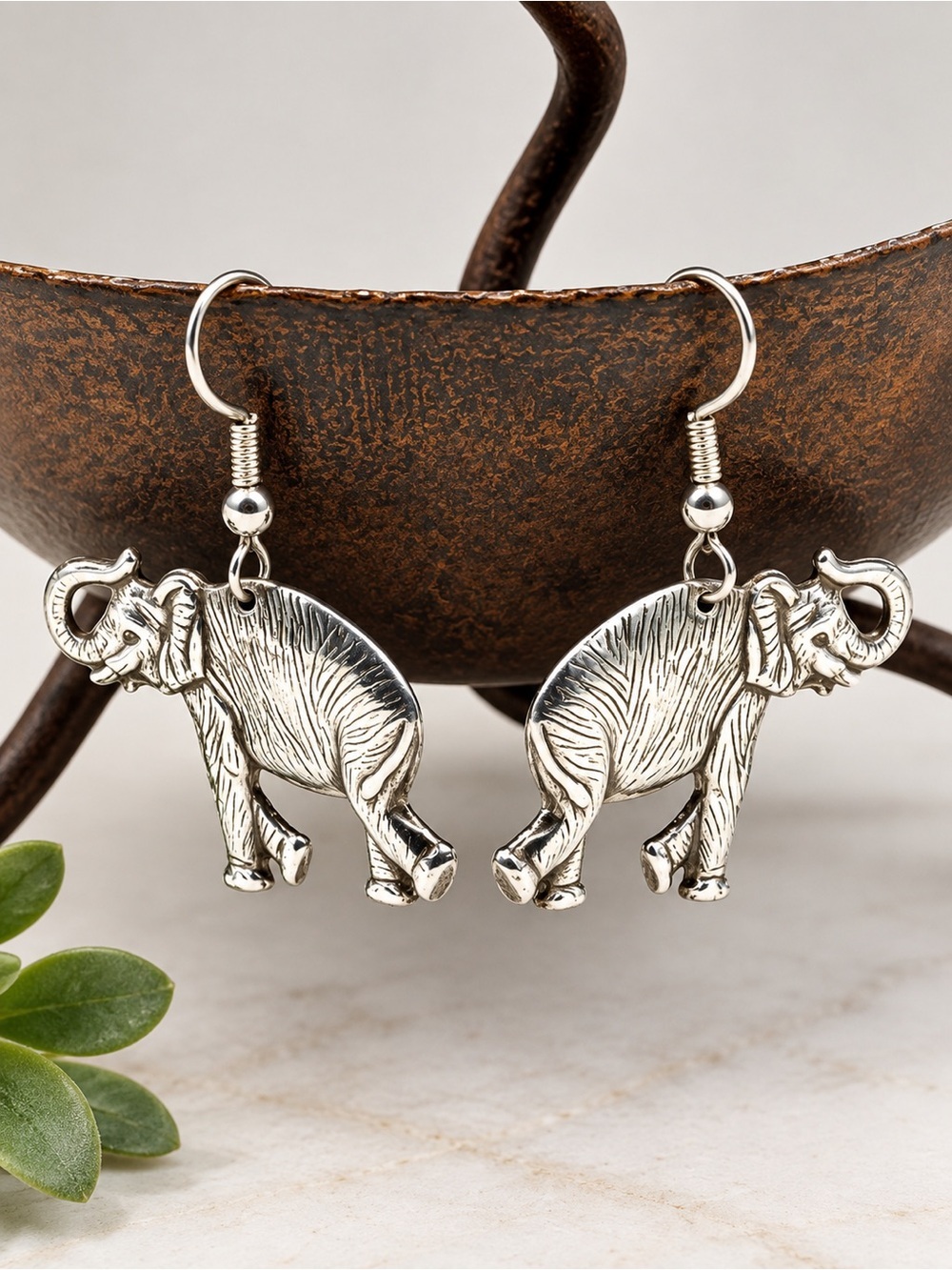 Silver Tone Elephant Dangle Earrings Animal Charm Earrings Safari Style
